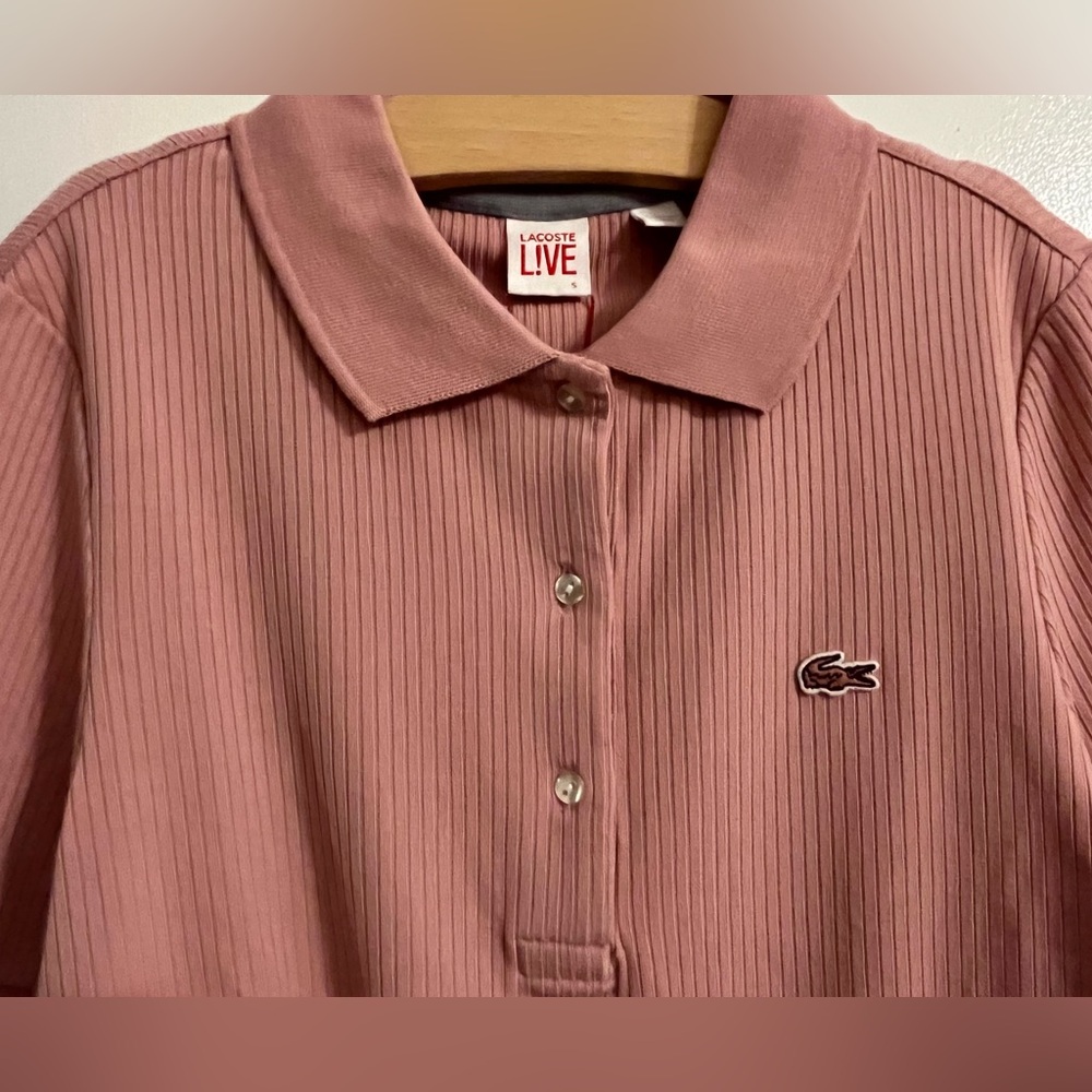 Lacoste Pink Ripped Short Sleeve Polo With Tie Front Size S , NWT - Picture 3 of 9